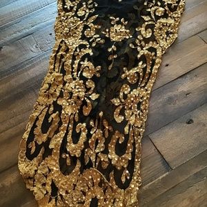Gold and black head scarf, acrylic